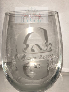 Stemless Wine Glass  Etched