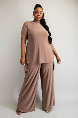 Black Pearl Clothing - MOCK NECK TOP WITH SIDE TIE AND WIDE PANTS SET